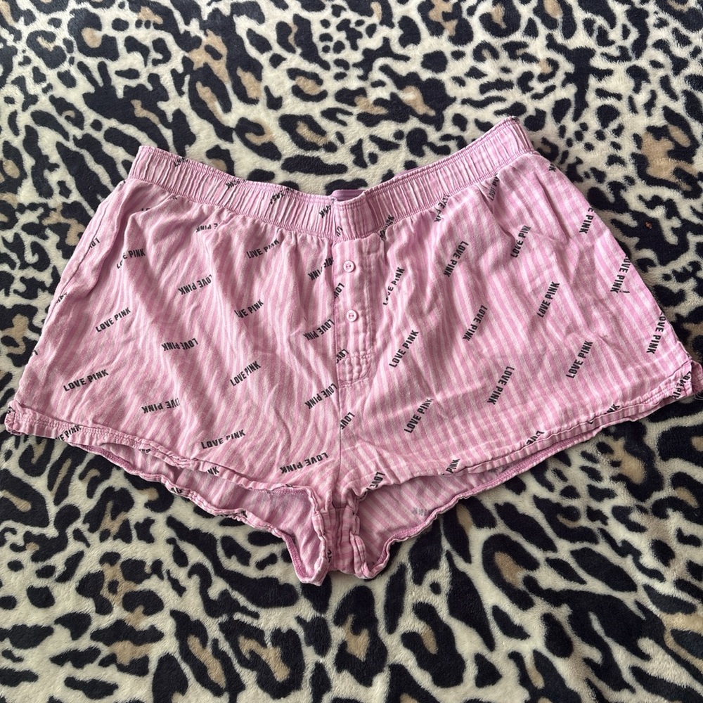 PINK Victoria's Secret Pink Striped 'Love Pink' Boxer Shorts
